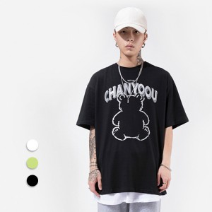 BSCI High Street Shirt For Unisex T-shirt Bulk Sale 100% Cotton Glow-In-The-Dark Bear Print Customized Tee