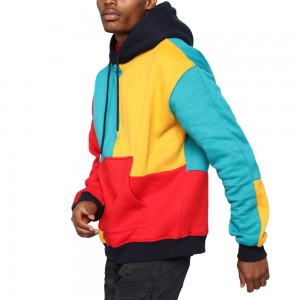 men custom wholesale long sleeve front kangaroo pocket multi color block hoodie
